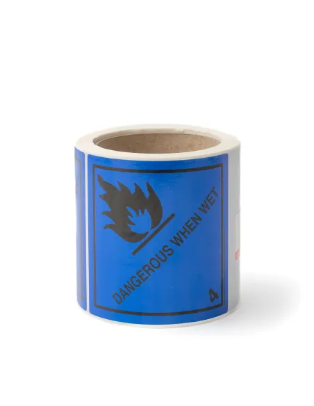 Class 4.3 Dangerous when wet - Roll of 250 warning diamond labels Class 4.3 Dangerous when wet - Roll of 250 warning diamond labels