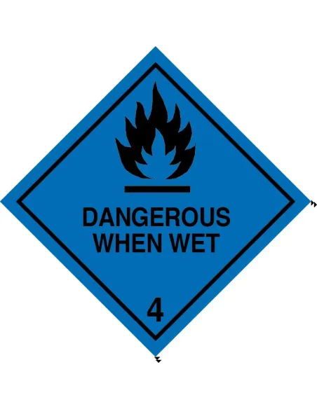 Class 4.3 Dangerous when wet - Roll of 250 warning diamond labels Class 4.3 Dangerous when wet - Roll of 250 warning diamond labels