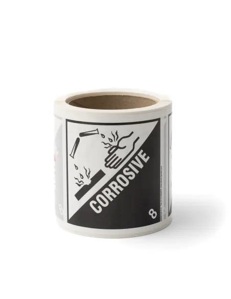 Class 8 Corrosive - Roll of 250 warning diamond labels
